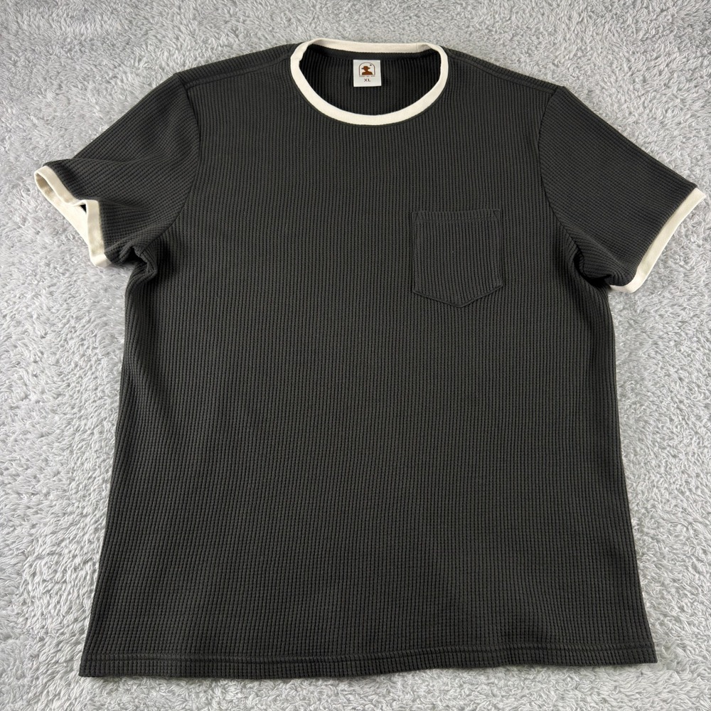Dandy Del Mar Mens XL Charcoal Grey Waffle Knit Ringer Tee Chest Pocket Shirt - Picture 2 of 9